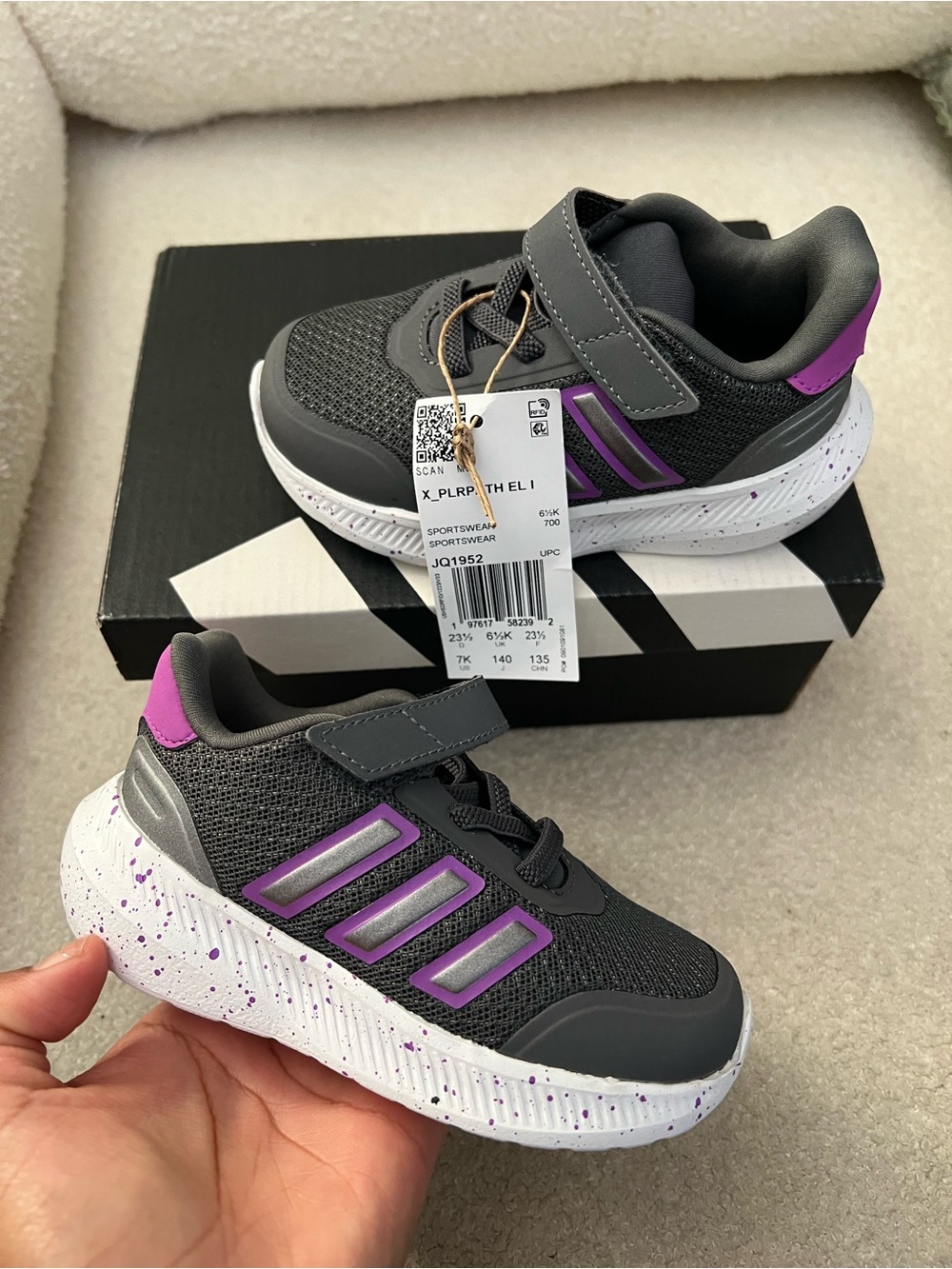 adidas Kids Dark Gray and Purple Athletic Sneakers
